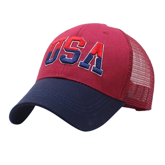 KDSJSXW Fathers Day Hats Male Female Neutral Summer America Flag Embroidery Grid Baseball Caps Adjustable Hat Visors Blue Baseball Cap (Navy Blue3,One Size)