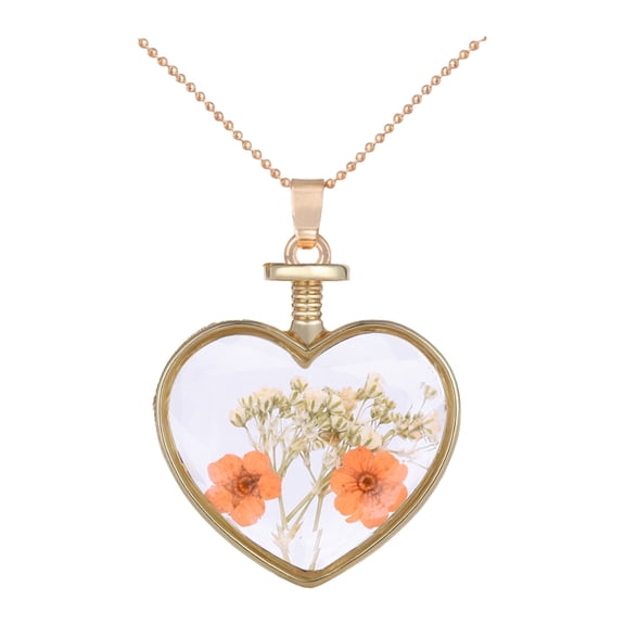 KDSJSXW Gold Accessories for Women Heart Glass Dried Flower Necklace Natural Lace Flower Pendant Necklace Gold Necklaces for Women Gold Layered Silver Necklaces for Women (Yellow1,One Size)