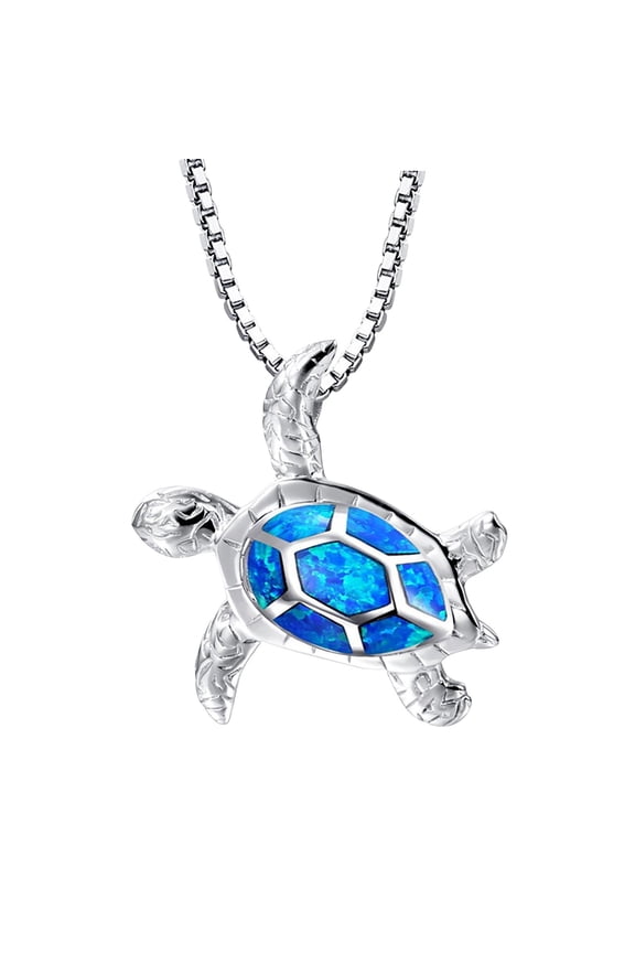 Gold Chain Necklace Women Opal Sea Turtle Necklace Pendant Necklace Ocean Beach Jewelry Handmade Sea Life Accessory Rose Gold Necklaces for Women Gold Necklaces for Women (Blue,One Size)
