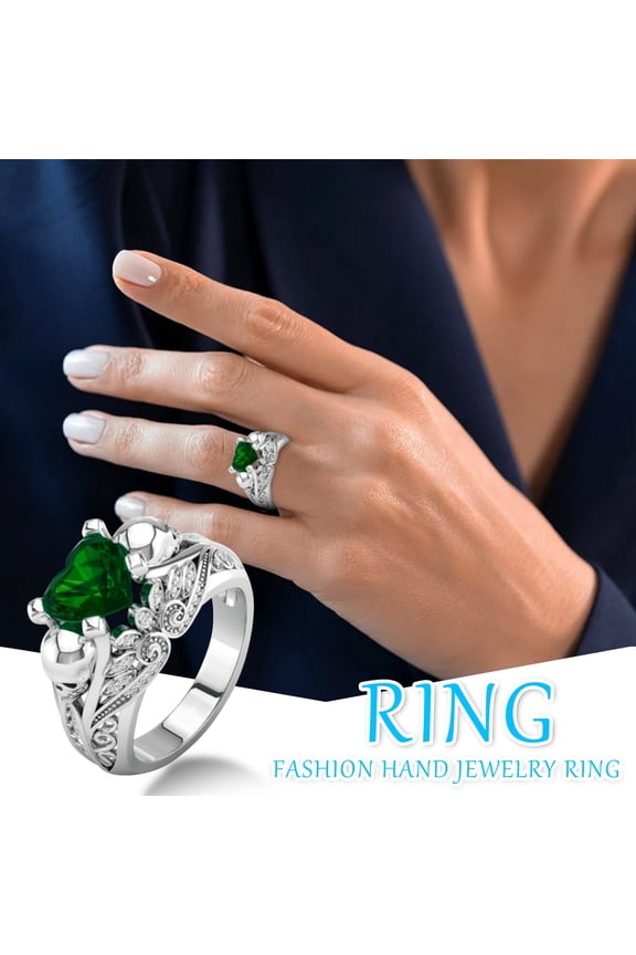 Gold Engagement Rings for Women Women Ring Colorful Zircon Wedding Jewelry Rings Size Alloy 6-10 Gift Finger Gold Band Ring Woman Silver Wedding Band Women (Green,8)