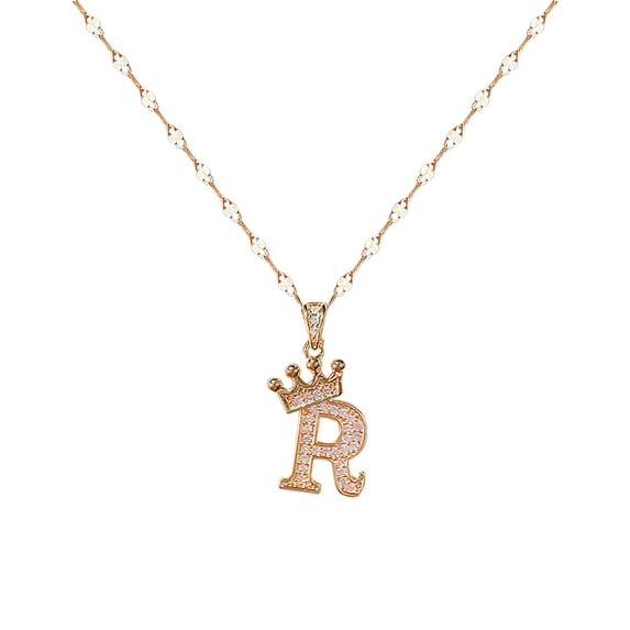 KDSJSXW Gold Necklace for Women Copper Gold Plated Crown 26 Letter Pendant Necklace Personalized Letter Heart Choker Necklace Gift for Women Necklace Jewelry Gold Chain Necklace (R,One Size)