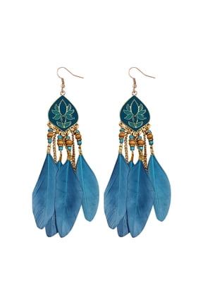 Gold Pearl Earrings 1 Pair Women Faux Feather Earrings Vintage Earrings Long Drop Dangle Earrings With Design Alloy Women Fashion Long Earrings for Daily Wear Earrings (A,One Size)