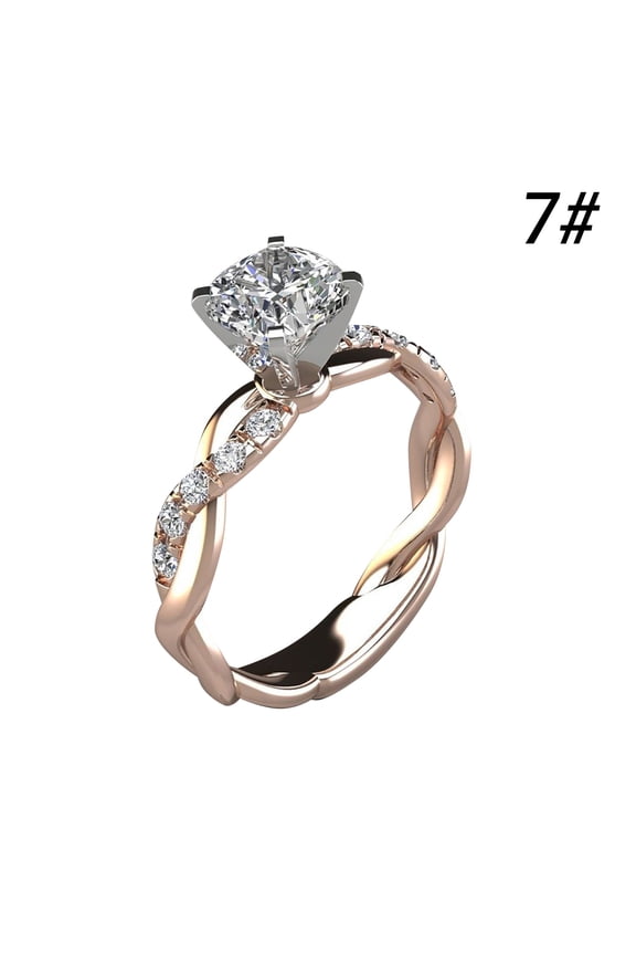 Gold Plated Rings Princess 18K Rose Gold Diamond Ring Eternal Engagement Wedding Ring Engagement Ring Wedding Bands Gold Plated Rings(Q,One Size)