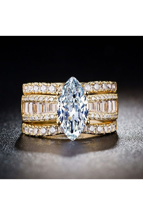 Gold Plated Rings for Women Luxury Inlaid Rhinestones Detachable 3-Piece Three-In-One Ring Ladies Ring Jewelry Gift Rings for Women Silver Wedding Band Women (Gold,7)