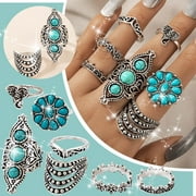 KDSJSXW Gold Ring Set Fashion Boho Turquoise Leaf 7 Rings for Women Great Birthday Gift Gold Filled Ring Stainless Steel Rings for Women Gold Ring Set(A,One Size)