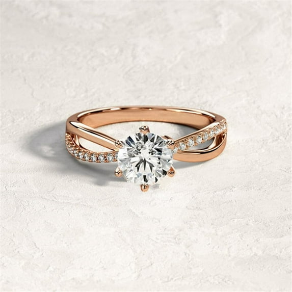KDSJSXW Gold Ring Set Fine Jewelry Ring Round Hearts Arrows Cut Diamond Silver Ring Ring Six Diamond Ring Women's Engagement Handwear Gold Filled Ring Wedding Bands Gold Ring Set(Gold1,C)
