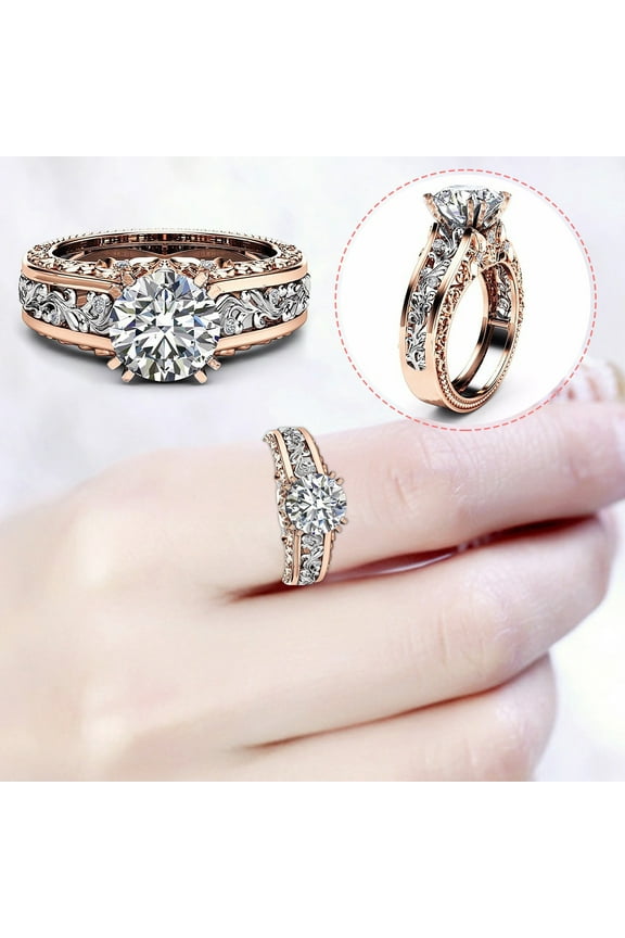 Gold Ring Set Ladies Ring Alloy Plated 14K Rose Gold Color Separation Ring Jewelry Gift Gold Filled Ring Engagement Ring Gold Ring Set(White,10)