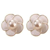 KDSJSXW Gold Stud Earrings Silver Needle Pearl Flower Earrings Blacks And White Light Luxury Small Fragrance Temperament Lady Earrings Pearl Drop Earrings Small Pearl Earrings (White,One Size)