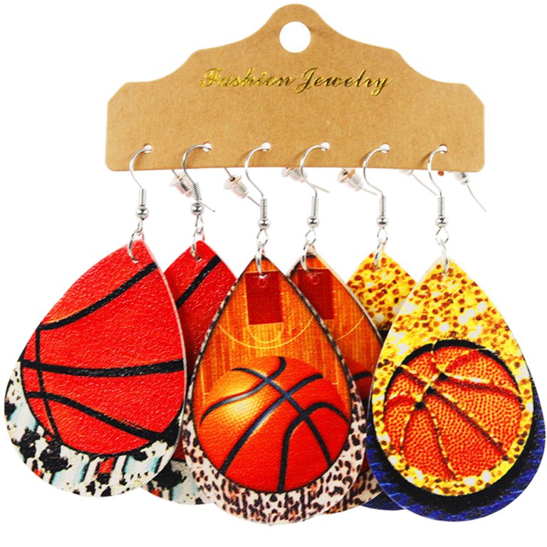 KDSJSXW Gold Studs Soccer Basketball Baseball Droplet Leather Earrings 3 Pairs Earring Set Fun Ball Leather Earrings Christmas Distressed Drop Earrings Earrings Studs Pearl Earring C One Size Walmart....