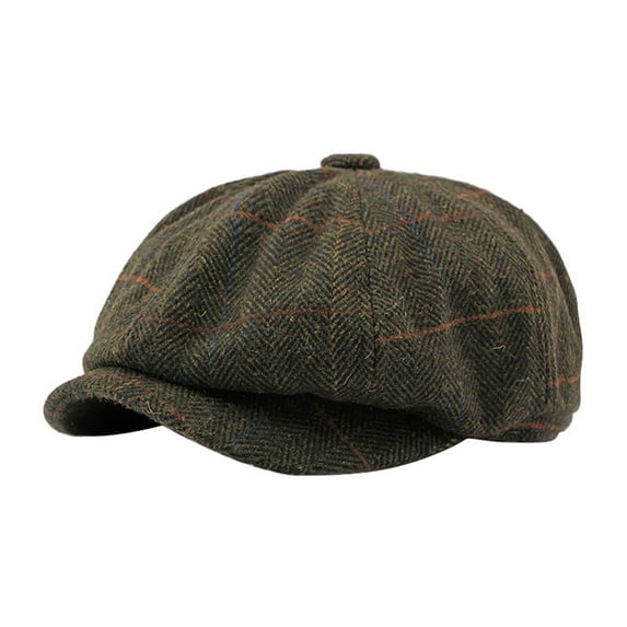 KDSJSXW Hats Men Hat Men'S English Vintage Newspaper Kids' Hat Classic Plaid Driver Hat Artist Hat Scally Caps For Men (Green,One Size)