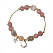 KDSJSXW Gold Beaded Bracelet For Women Lucky Charm Handmade Leaf Wealth Bracelets Ladies Adjustable Green String Bracelet Protection(Pink,One Size)