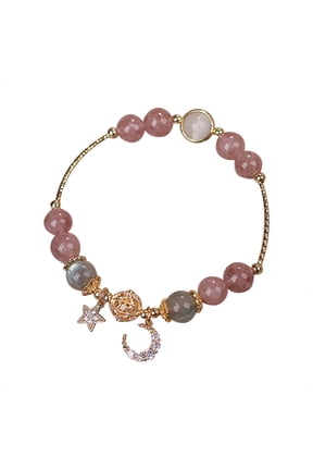 Jade Gold Beaded Bracelet For Women Lucky Charm Handmade Leaf Wealth Bracelets Ladies Adjustable Green String Bracelet Protection(Pink,One Size)