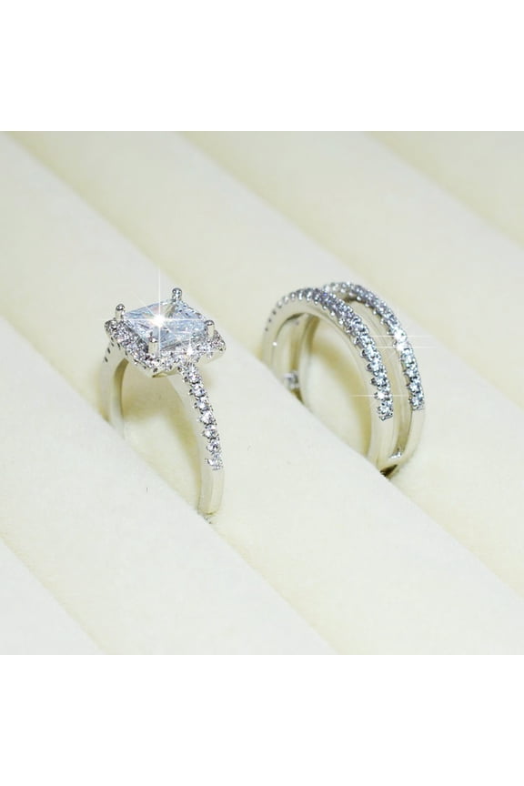 Jewelry for Women Creative Women Set Zircon Ring Two Piece Creative Engagement Ring Set Hand Fashion Princess Engagement Ring Diamond Ring Ring for Women Jewelry for Women(Silver,6)