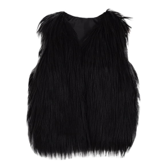 KDSJSXW Kids Winter Warm Fluffy Faux Fur Short Coat Jacket Parka Outwear Sleeveless Vest Baby Girls Clothes Winter Fleece Solid Color Loose Coat Jacket Thick Warm Outwear (Black,4-5 Years)