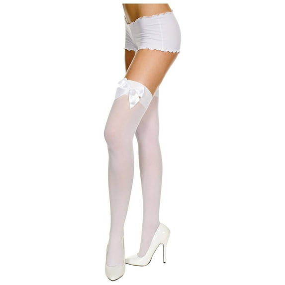 KDSJSXW Knee High Stockings For Women Women'S Sexy Sweet Slightly Sexy Transparent 50D With Bow Thigh Stockings Leggs Pantyhose For Women (White,One Size)
