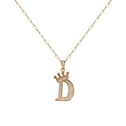 KDSJSXW Layering Necklaces for Women Copper Gold Plated Crown 26 Letter Pendant Necklace Personalized Letter Heart Choker Necklace Gift for Women Necklace Jewelry (D,One Size)