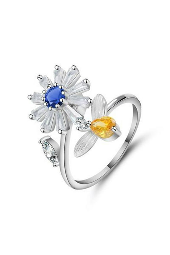 Love Ring Small Daisy Zircon Ring Adjustable Opening Ring Ring Female Costume Jewelry for Women Gold Filled Ring Love Ring(Blue,One Size)