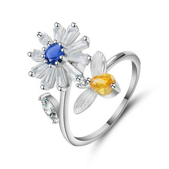 KDSJSXW Love Ring Small Daisy Zircon Ring Adjustable Opening Ring Ring Female Costume Jewelry for Women Gold Filled Ring Love Ring(Blue,One Size)