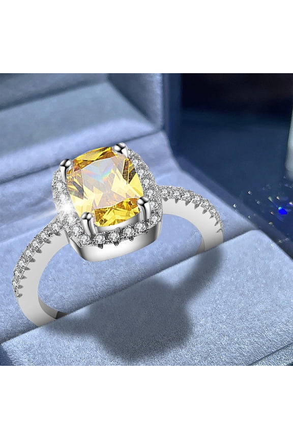 Love Ring Square Zircon And Diamond Ring for Women Fashion Jewelry Popular Accessories for Wife Costume Jewelry for Women Rings for Women Sterling Silver Love Ring(Yellow,7)
