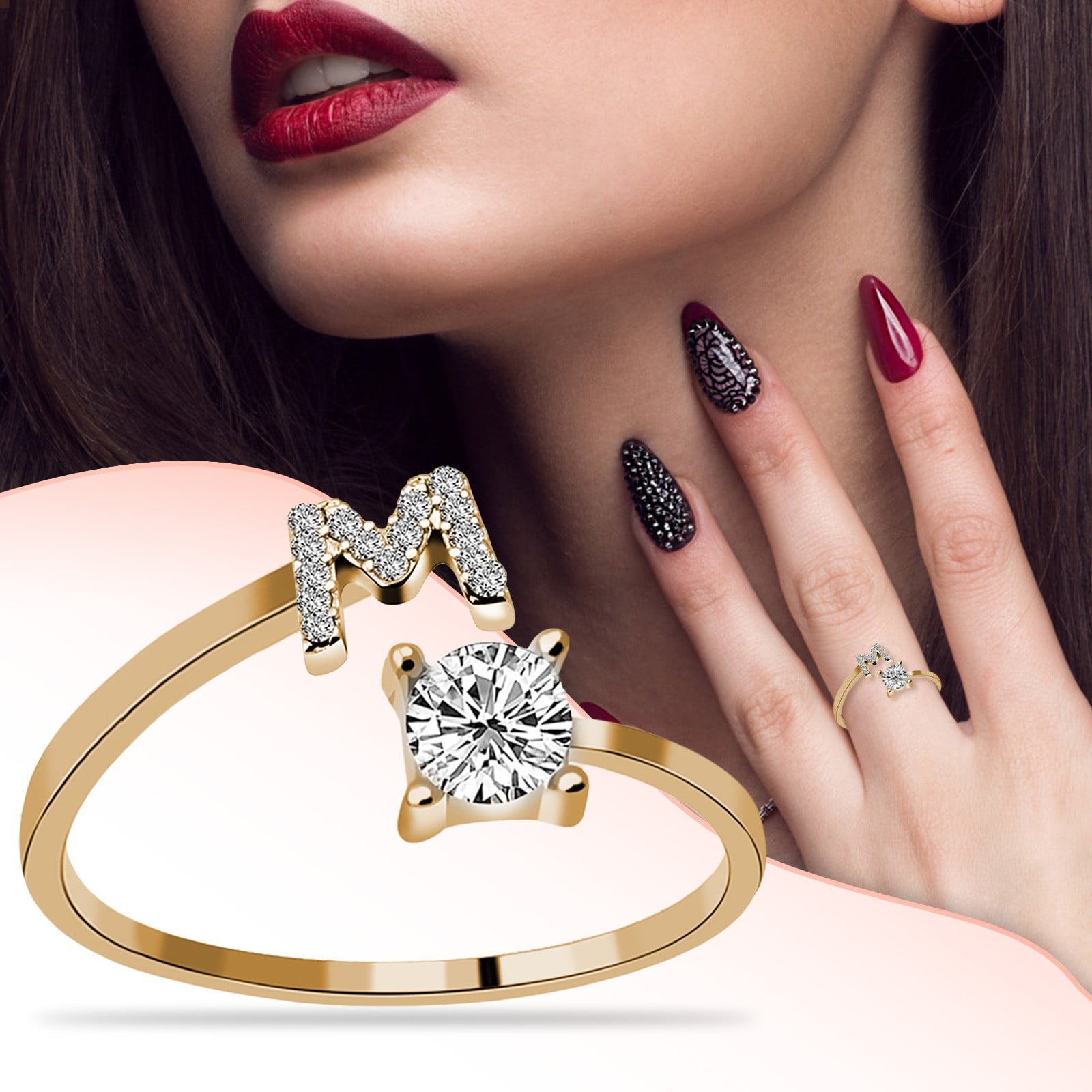 KDSJSXW Love Ring Women's 26 Letter Ring Diamond Rhinestone Set
