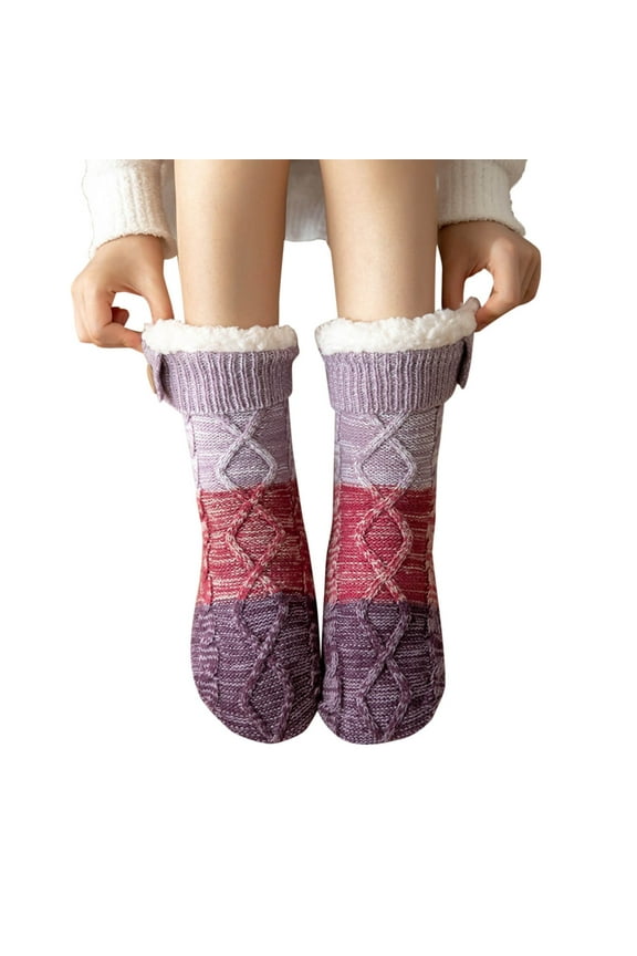 Mens Socks Ankle Women'S Winter Super Soft Warm Cozy Fuzzy Fleece Lined With Grippers Slipper Socks Crew Socks Women (Purple,One Size)
