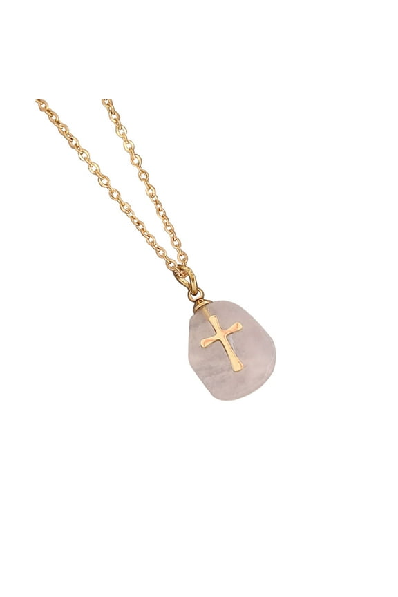 Natural Stone Cross-Shaped Necklace, Cross-Shaped Necklace, Gemstone Necklace,New Creative Necklace,Fashion Dream Metal Transparent Necklace Ladies Jewelry (White,One Size)