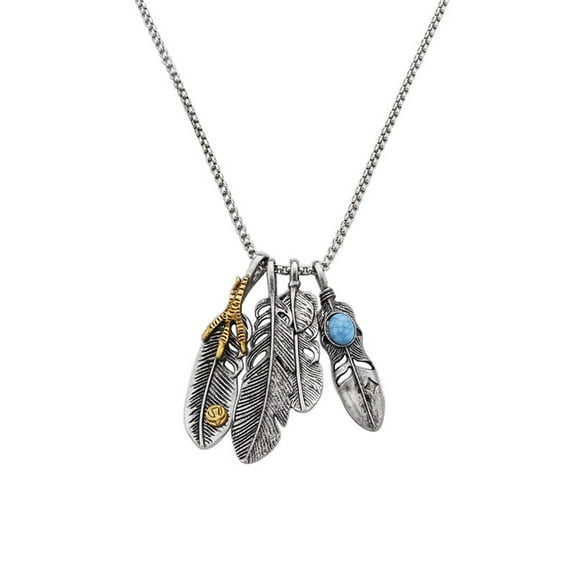 KDSJSXW Necklace for Women Vintage Feather Pendant Necklaces Men Boho Antique Silver Color Leaf Long Necklace for Women Four of Feathers Can Be Freely Combined To Wear (A,One Size)