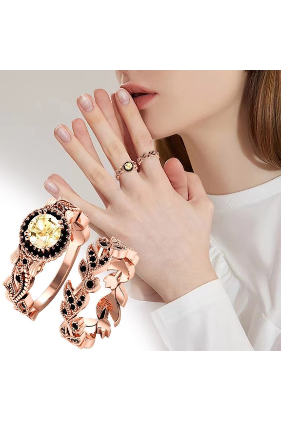 Non Tarnish Gold Rings Diamond Double Ring Set for Women Fashion Jewelry Popular Accessories Wedding Ring Pinky Ring Non Tarnish Gold Rings(Rose Gold,8)