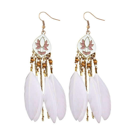 KDSJSXW Pearl Earring 1 Pair Women Faux Feather Earrings Vintage Earrings Long Drop Dangle Earrings With Design Alloy Women Fashion Long Earrings for Daily Wear (White,One Size)
