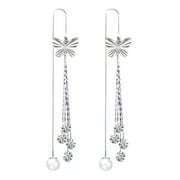 KDSJSXW Pearl Earring Earrings for Women Femininity Long Crystal Earrings Fashion Tassels Earrings Pendant Jewelry Earrings for Sensitive Ears Pearl Necklace And Earring Set (D,One Size)