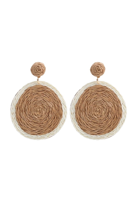Pearl Earring Rattan Earrings Rattan Ball Ring Pendant Earrings Women's Handmade Earrings Braided Rattan Raffia Earrings Summer Beach Accessories Gifts (Coffee,One Size)