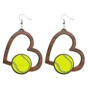 KDSJSXW Pierced Earrings for Women Love Sports Earrings Football Baseball Rugby Basketball Tennis Volleyball Wooden Earrings Geometric Hollowing Out Earring Studs Girls Earrings (C,One Size)