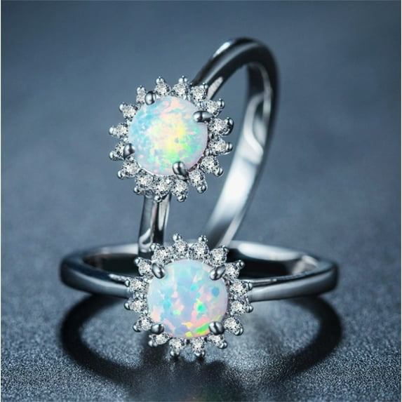 KDSJSXW Pinky Ring Opal Ring Round Opal White Stone Hand Jewelry Fashion Jewelry Ring Rings for Women Non Tarnish Sterling Silver Rings Pinky Ring(Silver,8)