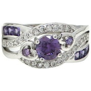 KDSJSXW Pinky Ring Zircon Filled Twisted Wide Face Ring S925 Women's Ring Size 6-10 Rings for Women Non Tarnish Silver Wedding Band Women Pinky Ring(Purple,10)