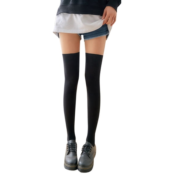 KDSJSXW Plus Size Knee High Socks 1 Pair Fashion Thigh High Over Knee High Socks Girls Womens Solid Sexy Socks Silk Stockings (Black,One Size)