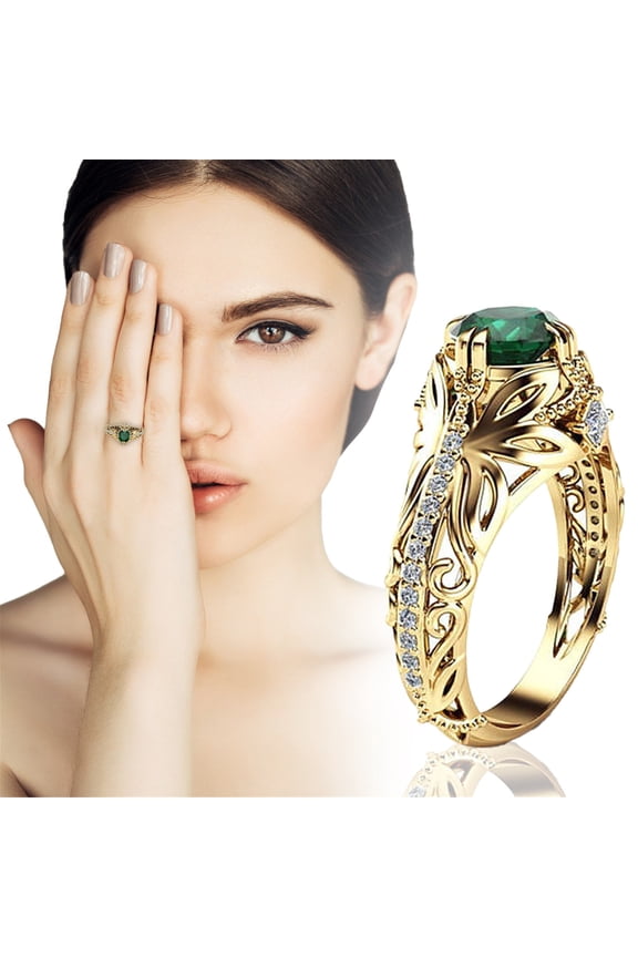 Ring Set for Women Green Zircon Ring Gold Wedding Jewelry Rings Fashion Rhinestone Jewelry Ring Thumb Rings for Women Anillos Para Mujer Ring Set for Women(Gold,10)