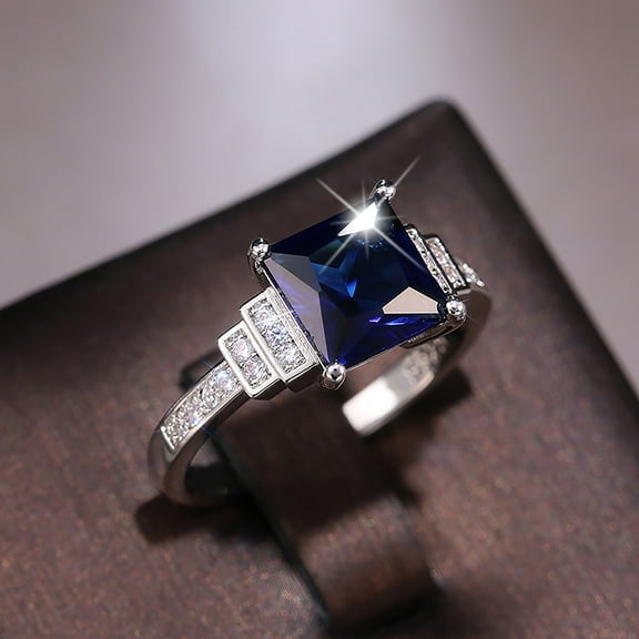 KDSJSXW Ring Set for Women Squar Saphire Diamond Ring Women Engagement Wedding Jewelry Gift Thumb Rings for Women Jewelry for Women Ring Set for Women(Dark Blue,6)
