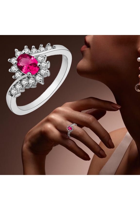 Ring Set Women's Rings Silver Rhinestone Rings Women's Rings Shiny Rings for Womens And Mens Silver Ring Diamond Band Rings for Women Ring Set(Red,8)