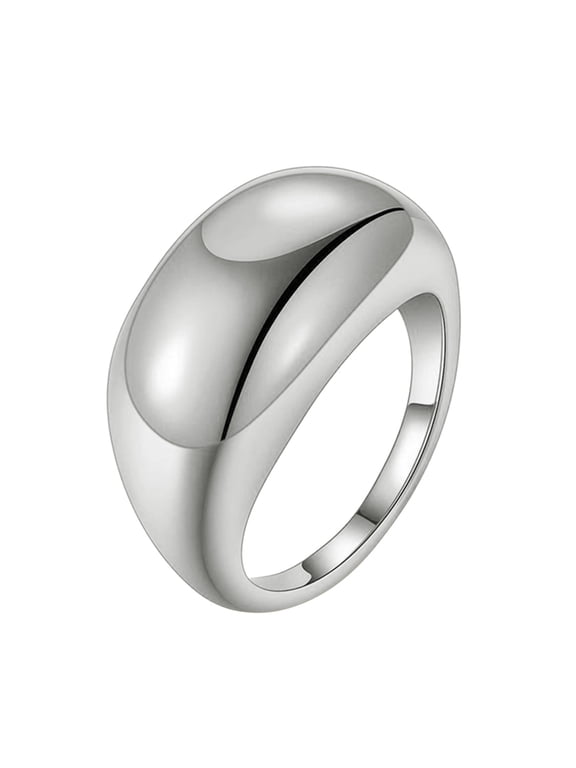 Ring for Women Chunky Dome Statement Rings Gold Plated Stackable Thick Band Knuckle Rings for Women Finger Minimalist Jewelry Size 5 12 Chunky Gold Rings Gold Ring Set (Silver,11)