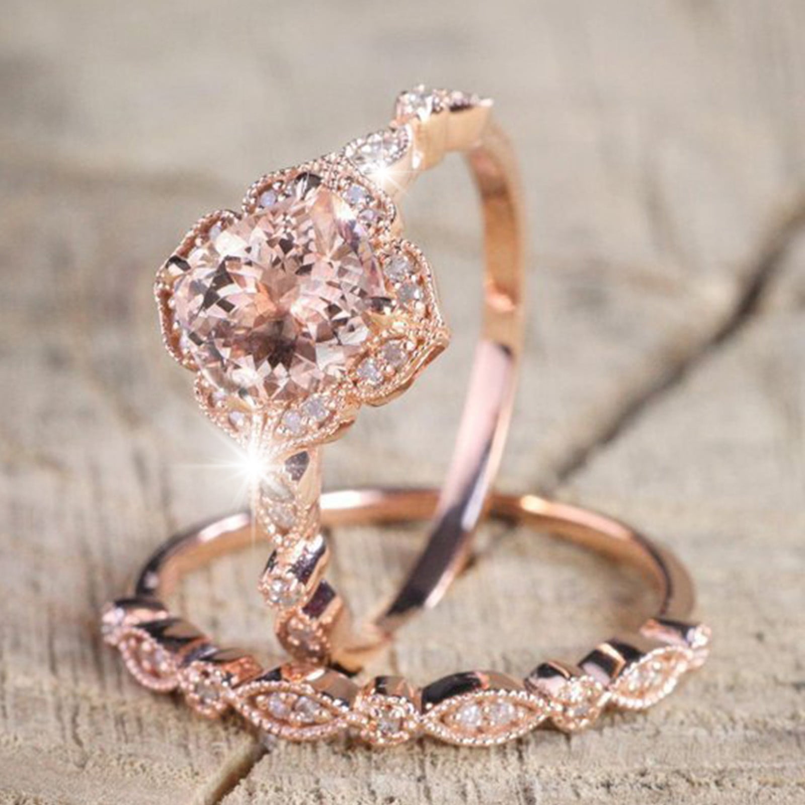 KDSJSXW Rings for Women Flower Shape Rose Gold Ring Rhinestone