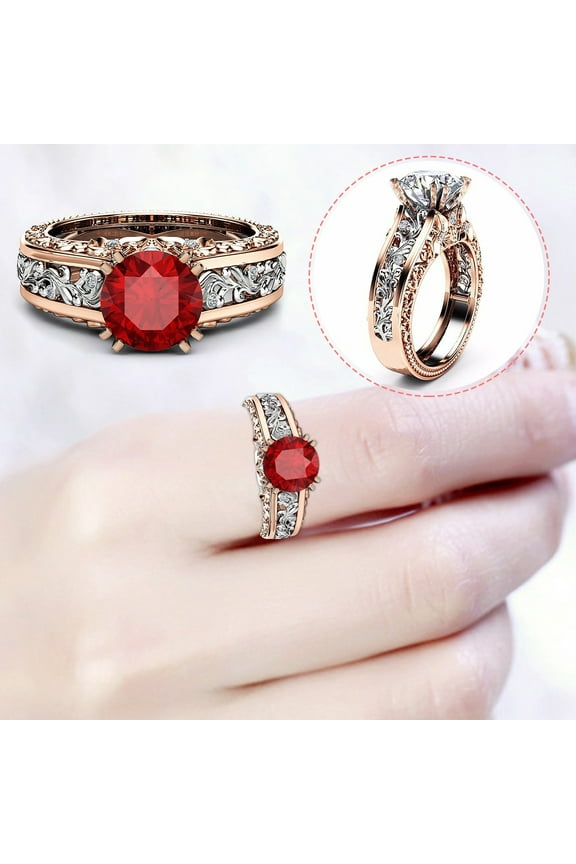 Rings for Women Non Tarnish Ladies Ring Alloy Plated 14K Rose Gold Color Separation Ring Jewelry Gift Rings for Women Sterling Silver Silver Rings Rings for Women Non Tarnish(Red,10)
