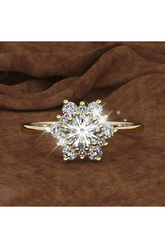 Rings for Women Non Tarnish Snowflake Elegant Rhinestone Ring Snowflake Shape Alloy Jewellery Rings Women Fashion Full Diamond Zircon Rings for Women Size 5 11 (Gold,7)