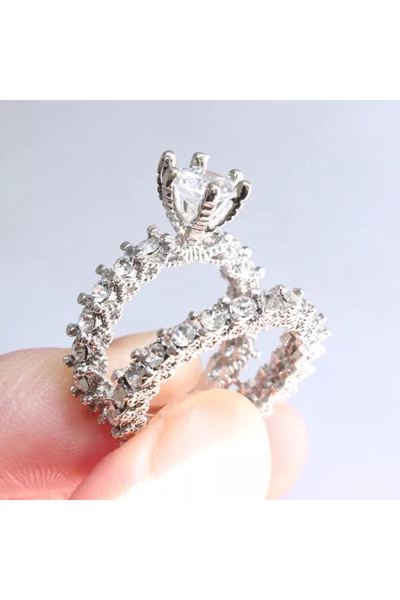 Rings for Women Sterling Silver 2Pcs Diamond Ring Ring Delicate Design Light Luxury Ring New Creative Ring Can Be Stacked To Wear Women Fashion Ring Us 5 6 7 8 9 10 11 12 (Silver,8)