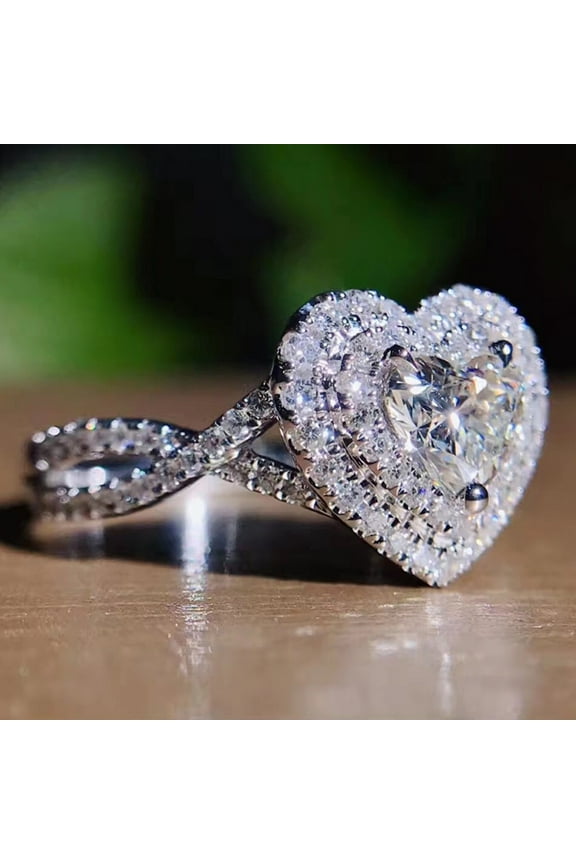Rose Gold Rings for Women Love Shape Full Diamond Ring Diamond Love Cross Rhinestone Ring Elegant Geometry Rhinestone Ring Full Diamond Rings for Women Size 6 10 Wedding Ring (Silver,8)