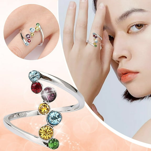 KDSJSXW Rubber Rings Women Inlaid Colored Round Stone Rings Women's Confession Proposal Stainless Steel Rings Non Tarnish Gold Rings Wedding Rings for Women Rubber Rings Women(Multicolor,6)