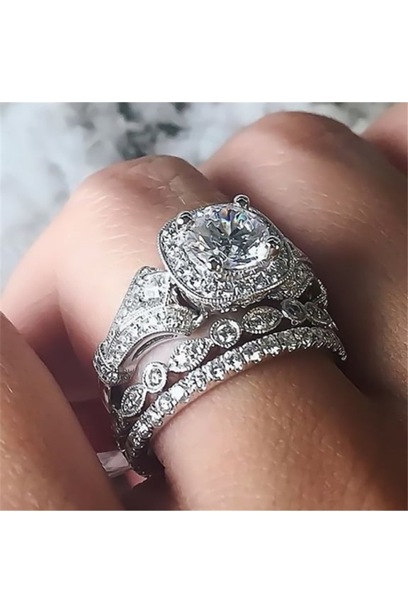Silver Ring Ring Set Zirconia Wedding Band Ring Engagement Jewelry for Women Gift 3Pcs Rubber Rings Women Stackable Rings for Women Silver Ring(Silver,6)