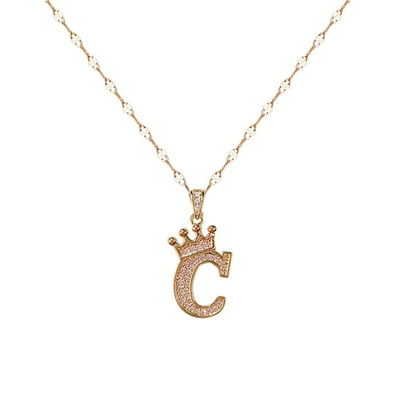 KDSJSXW Simple Necklaces for Women Copper Gold Plated Crown 26 Letter Pendant Necklace Personalized Letter Heart Choker Necklace Gift for Women Necklace Jewelry Rose Gold Jewelry (C,One Size)