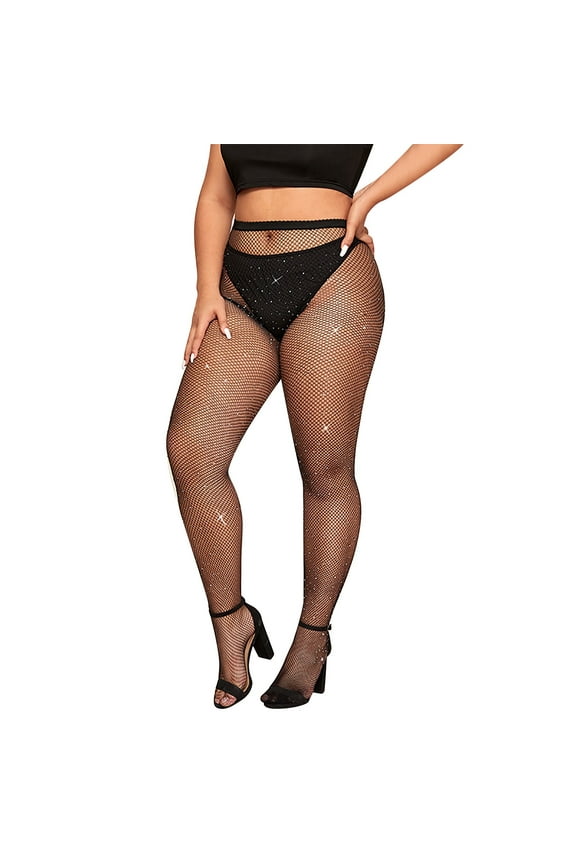 Skin Tight Women'S Plus Size Sexy Super Short Rhinestone Boots Net Stretch Long High Socks Boots Stage Performance Boots For Women Border Stockings Black Tights (Black,Xl)