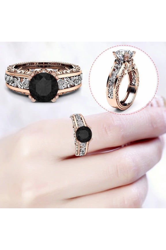 Spinelli Ring Ladies Ring Alloy Plated 14K Rose Gold Color Separation Ring Jewelry Gift Gold Wedding Bands for Women Thumb Rings for Women Spinelli Ring(Black,8)