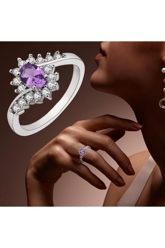 Spinelli Ring Women's Rings Silver Rhinestone Rings Women's Rings Shiny Rings for Womens And Mens Gold Wedding Bands for Women Ring Set for Women Spinelli Ring(Purple,8)